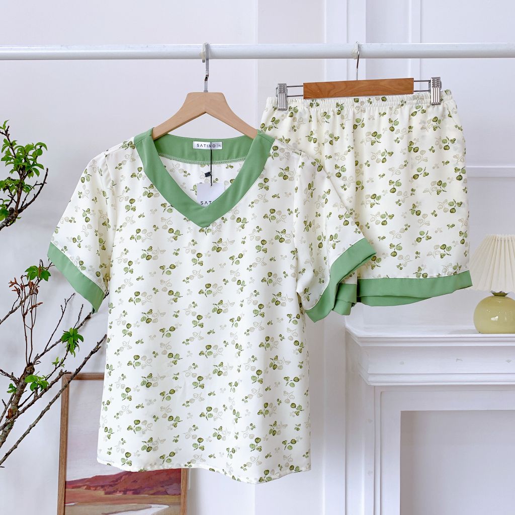 Pijama lụa mango mềm mại, không nhăn Satino TNQN cổ tim - T-Orchid Pink