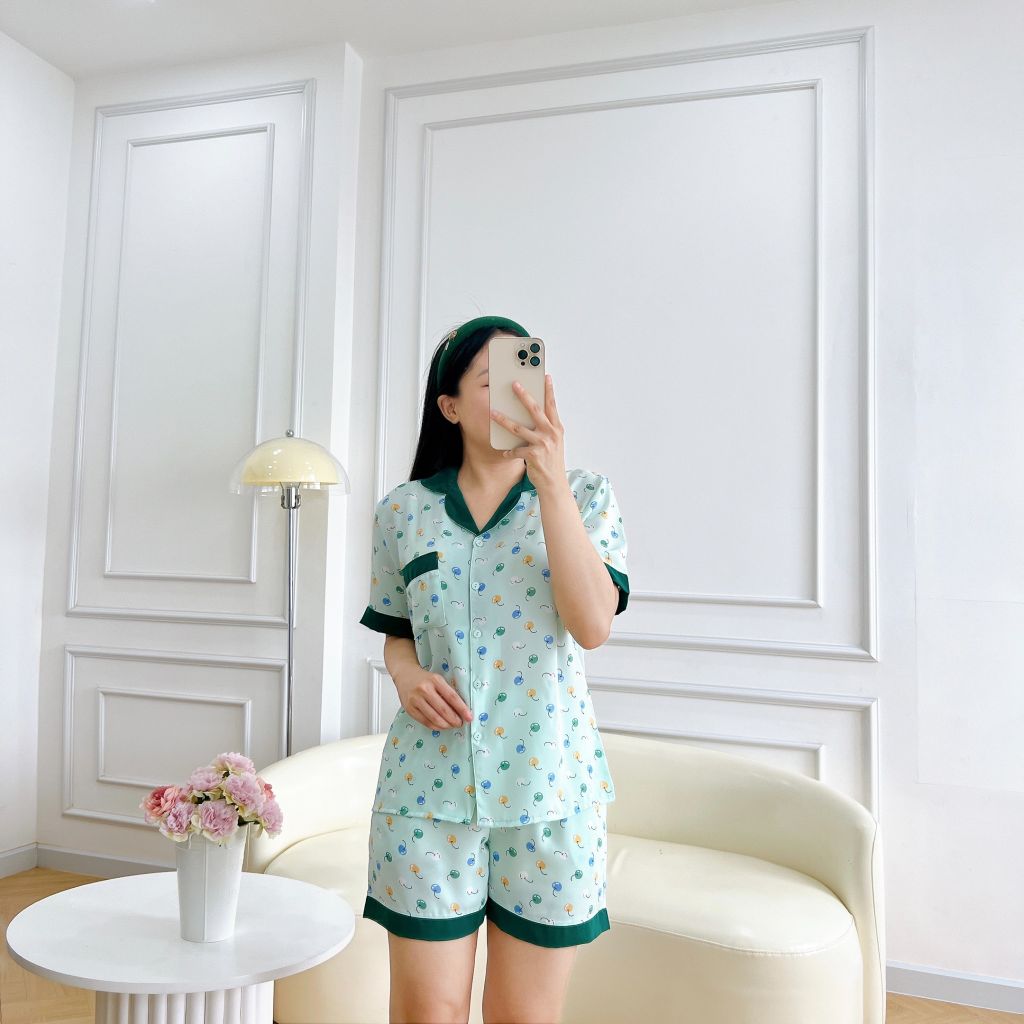 Đồ pijama nữ lụa mango TNQN Satino - Cherry Dark Green