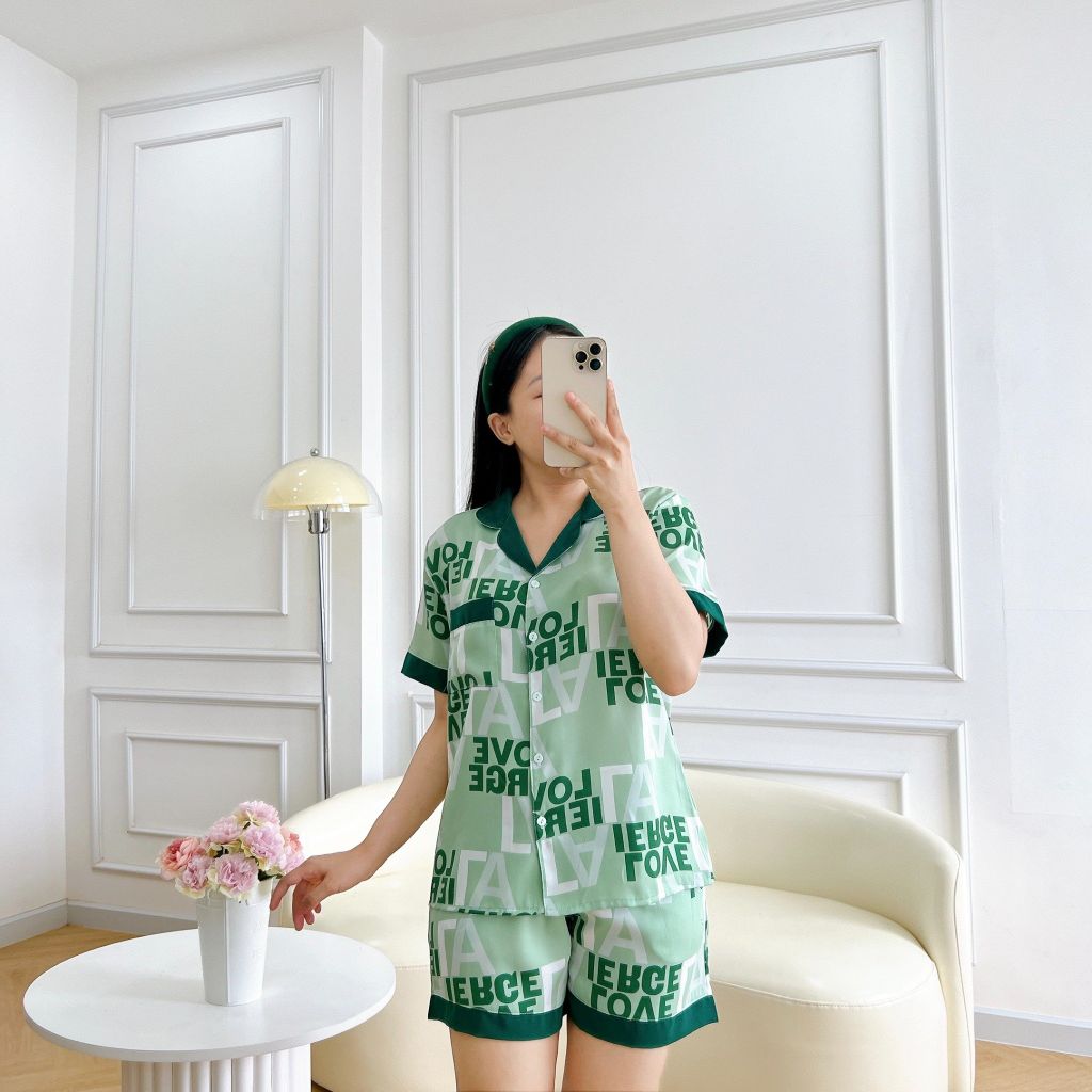 Đồ pijama nữ lụa mango TNQN Satino - Chisa Dark Green