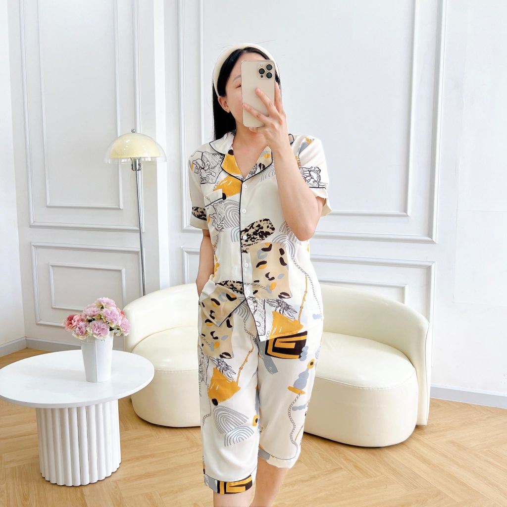 Đồ pijama nữ lụa mango TNQL Satino cổ nhọn - Bina Cream