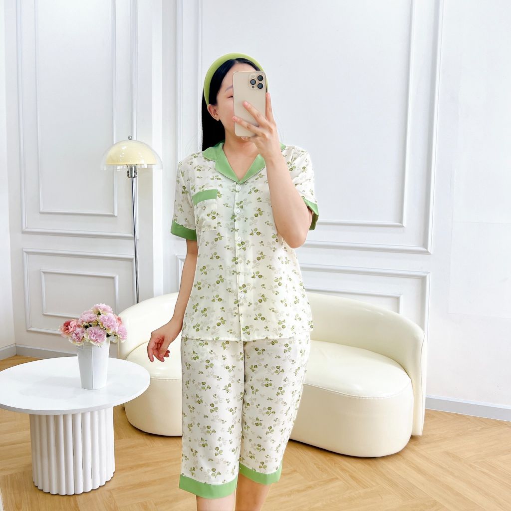 Đồ pijama nữ lụa mango TNQL Satino - Cami Olive