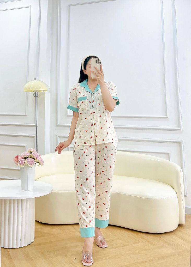 Đồ pijama nữ lụa mango TNQD Satino - Cherry Mint