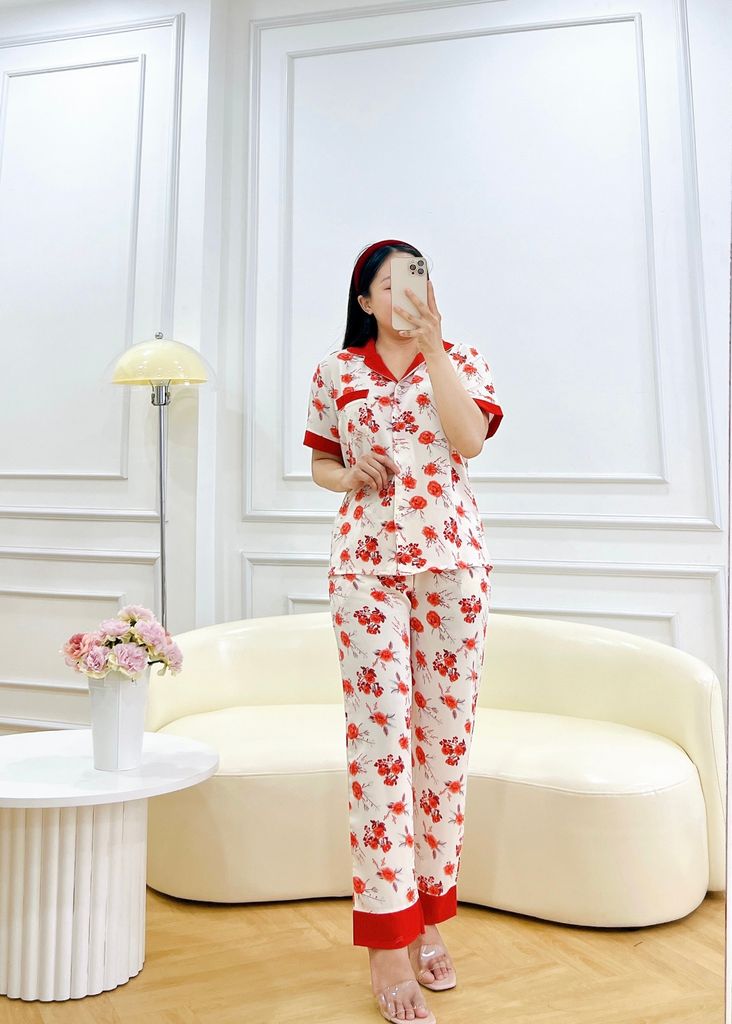 Pijama lụa mango mềm mại, không nhăn Satino TNQD - Taja Red