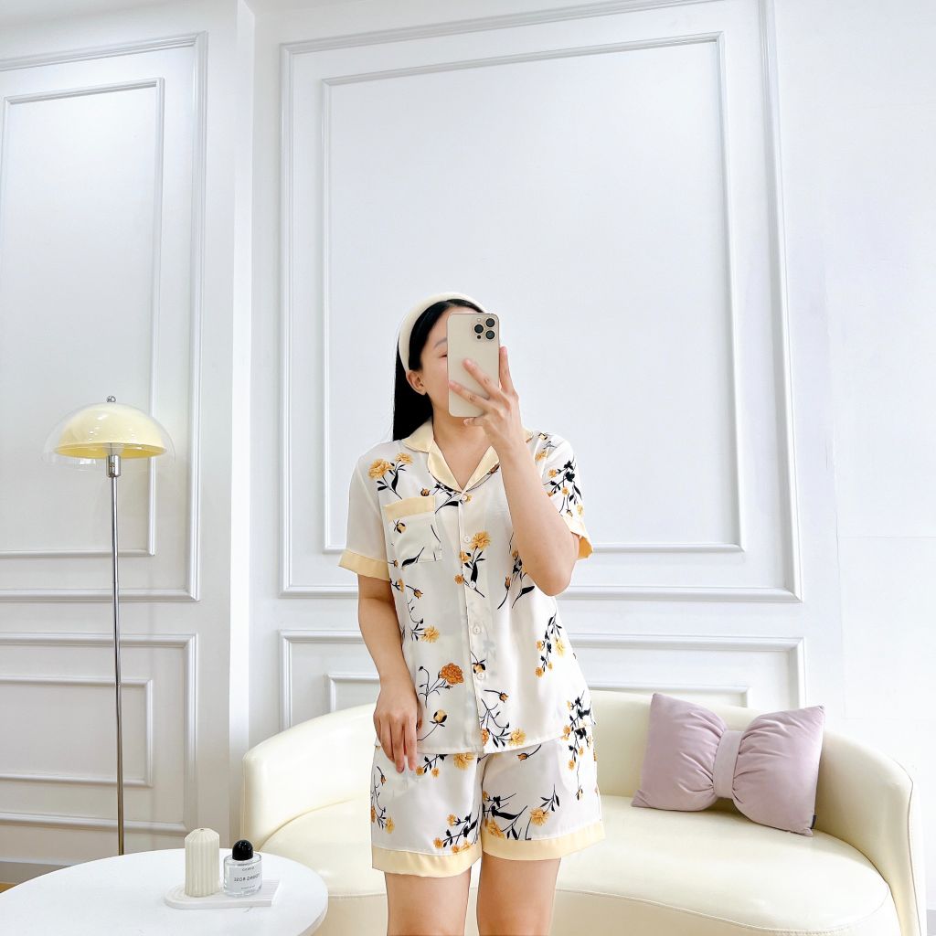 Pijama lụa mango mềm mại, không nhăn Satino TNQN - Grace Cream
