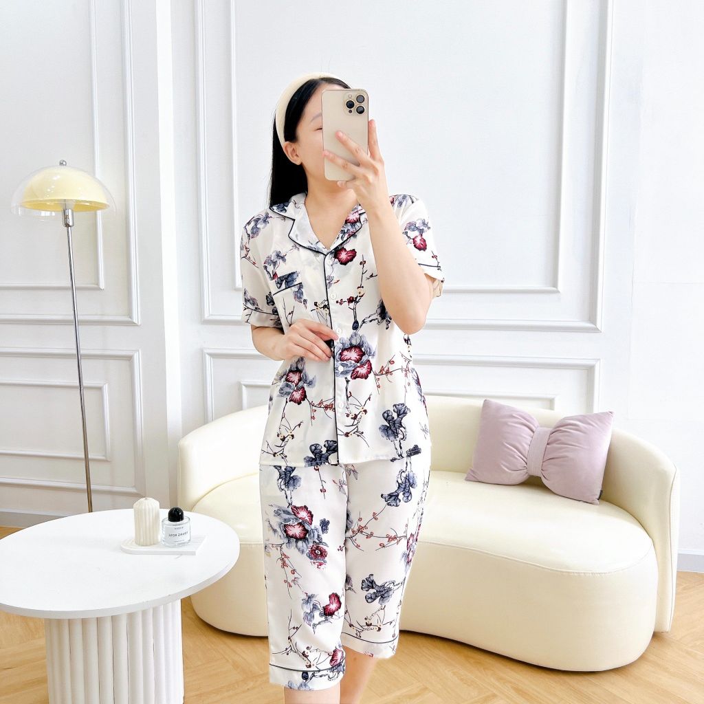Pijama lụa mango mềm mại, không nhăn Satino TNQL cổ nhọn - Muse Gray
