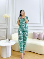Đồ pijama nữ lụa mango TNQD Satino cổ nhọn - Toile Dark Green
