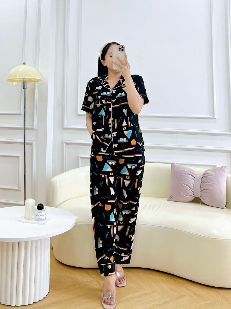 Đồ pijama nữ lụa mango TNQD Satino cổ nhọn - Ivy Black