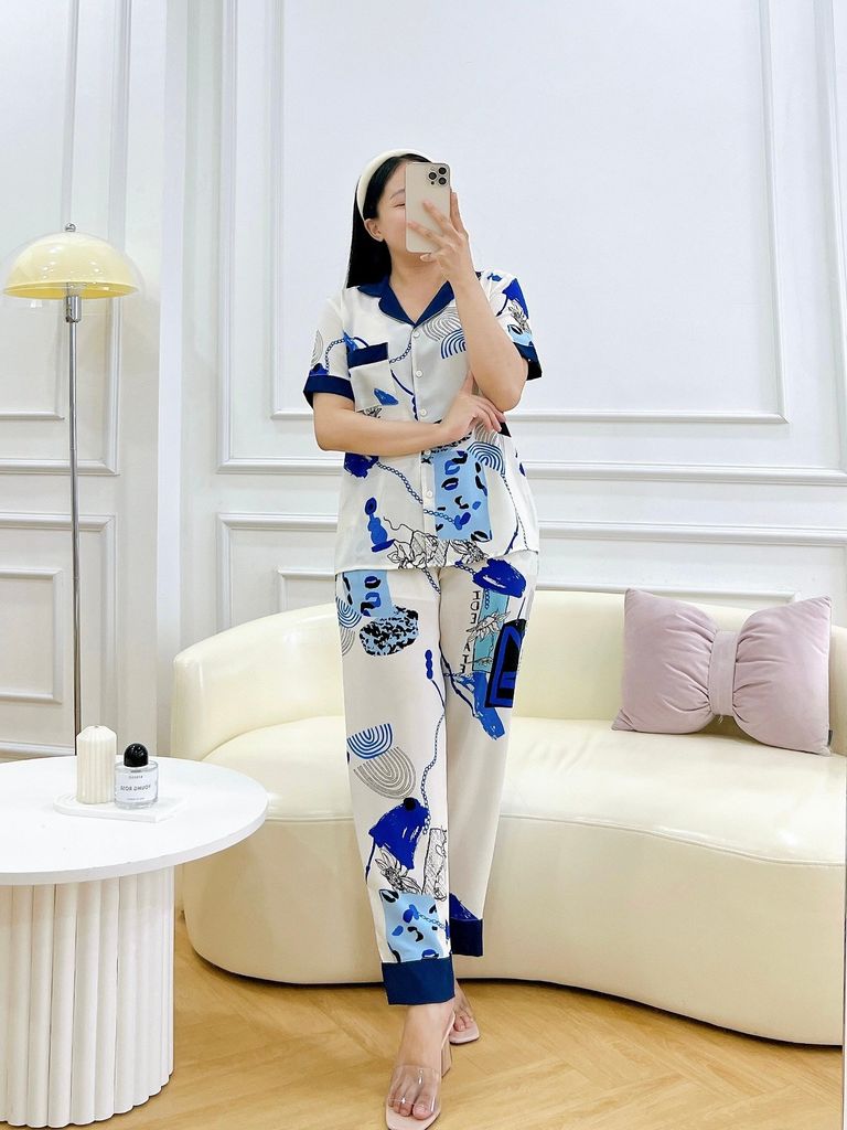 Pijama lụa mango mềm mại, không nhăn Satino TNQD - Bina Dark Blue