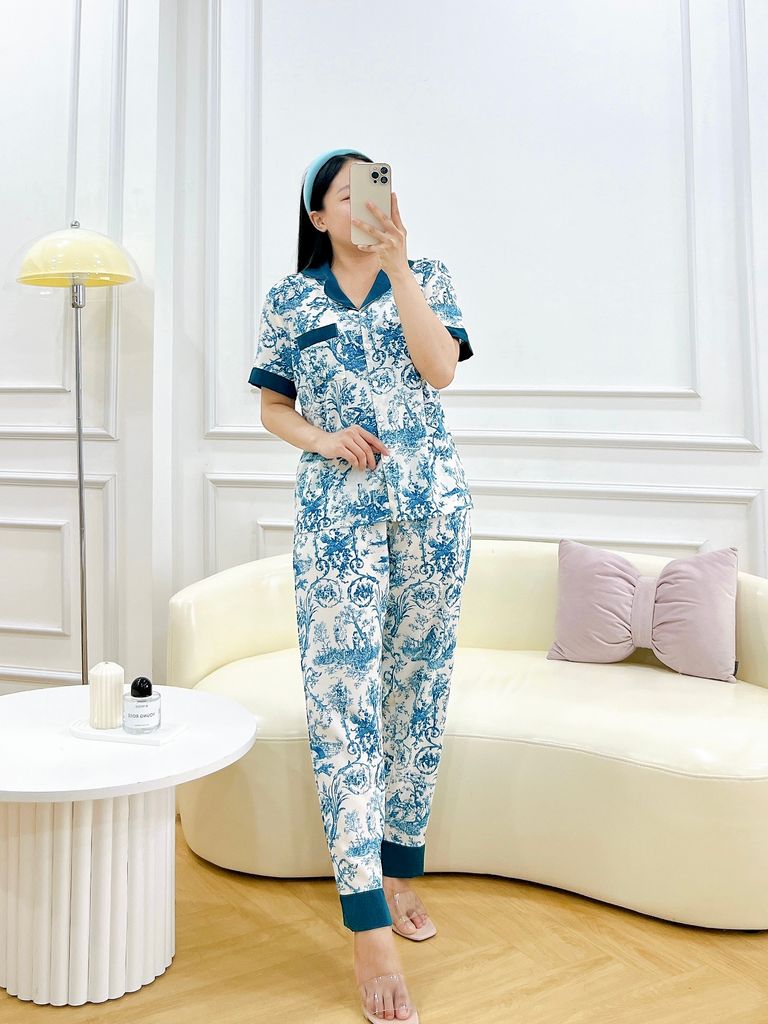 Pijama lụa mango mềm mại, không nhăn Satino TNQD - Toile Mallard Green