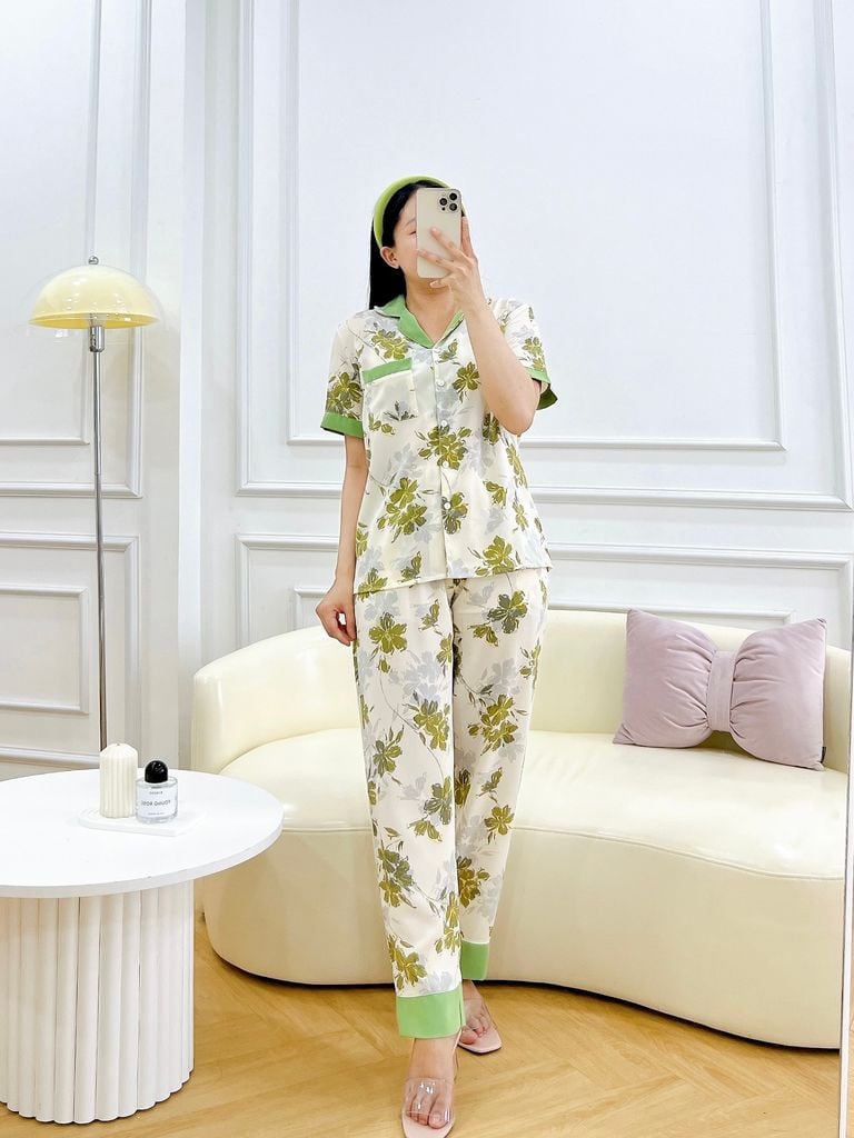 Pijama lụa mango mềm mại, không nhăn Satino TNQD - Moria Olive