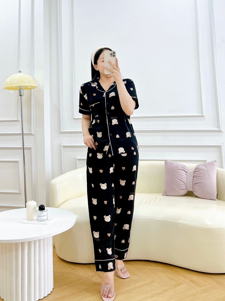 Pijama lụa mango mềm mại, không nhăn Satino TNQD - Coco Black