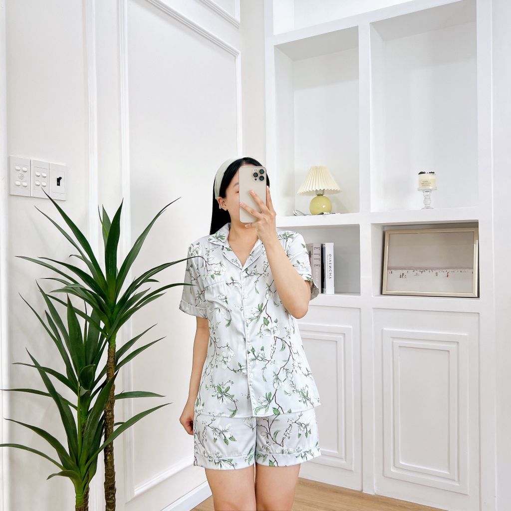 Pijama Lụa latin mềm mại Satino TNQN - Camellia Mint Gray
