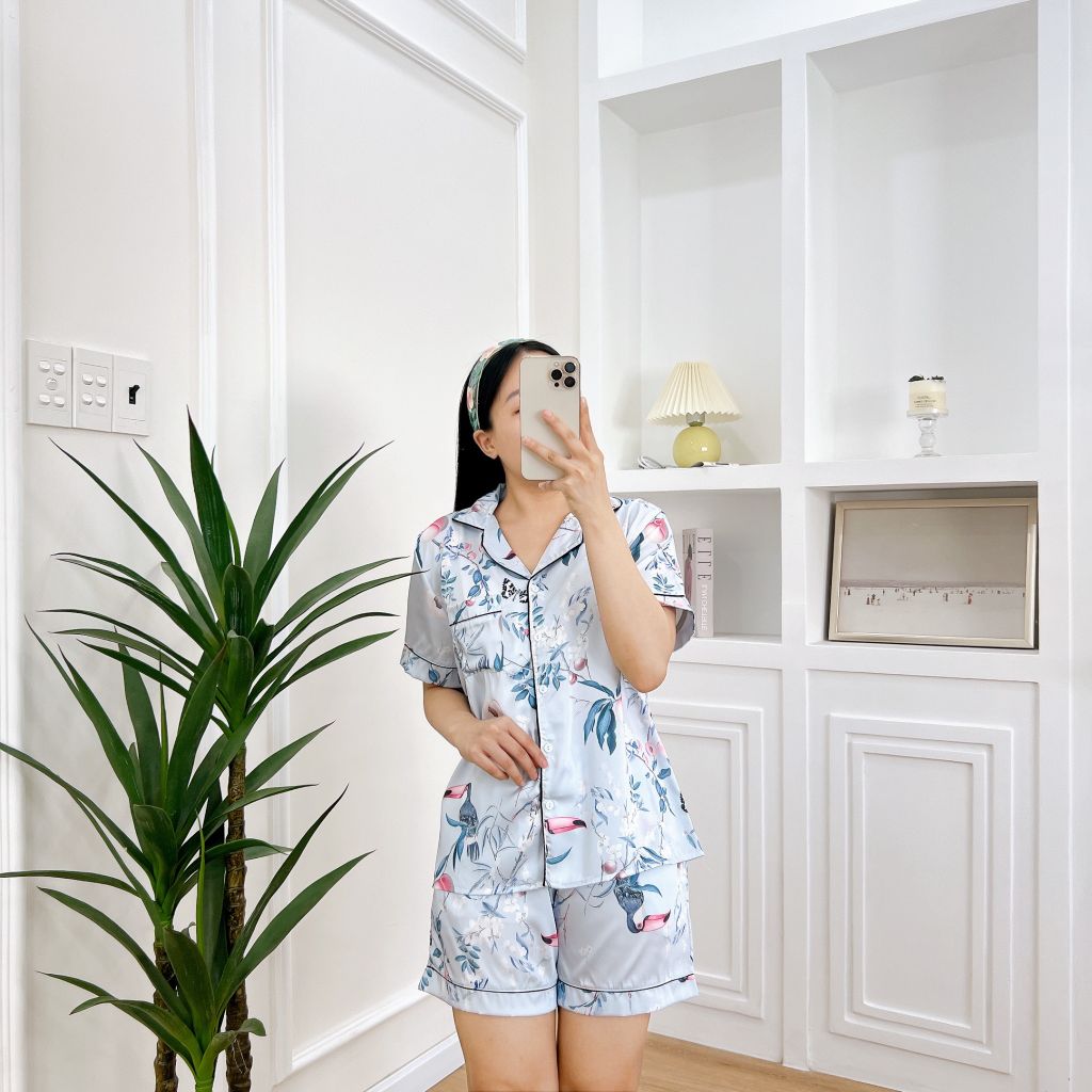 Pijama Lụa latin mềm mại Satino TNQN - Parrot Blue Gray