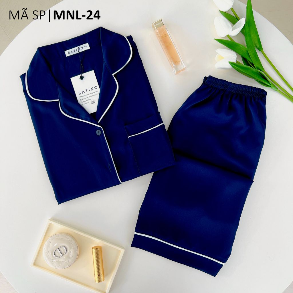 Đồ bộ mặc nhà, đồ ngủ, Pijama nữ Lụa màu trơn TNQL Satino - Dark Blue