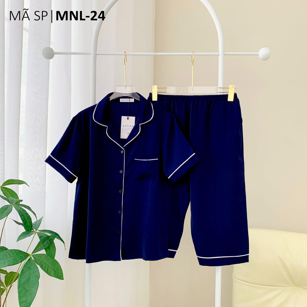 Đồ bộ mặc nhà, đồ ngủ, Pijama nữ Lụa màu trơn TNQL Satino - Dark Blue