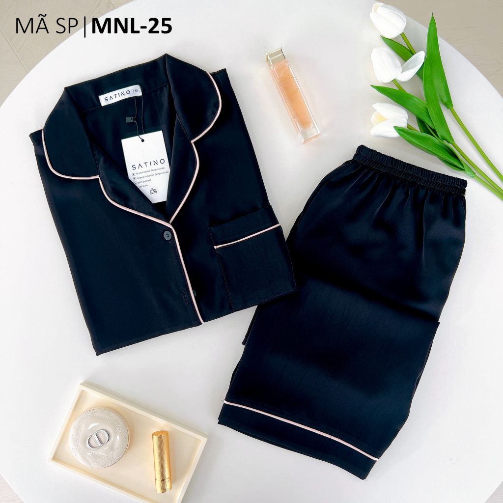 Đồ bộ mặc nhà, đồ ngủ, Pijama nữ Lụa màu trơn TNQL Satino - Black