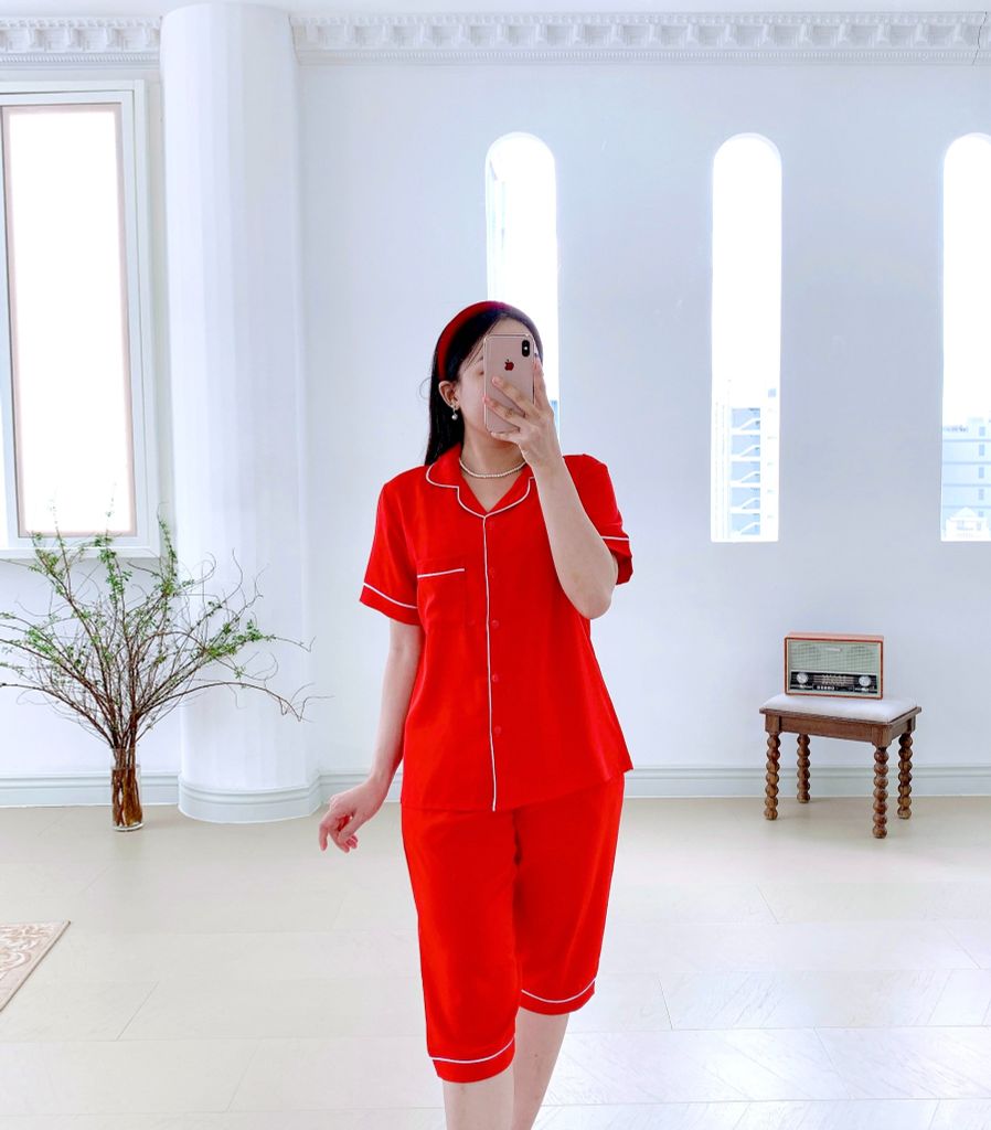 Đồ bộ mặc nhà, đồ ngủ, Pijama nữ Lụa màu trơn TNQL Satino - Red