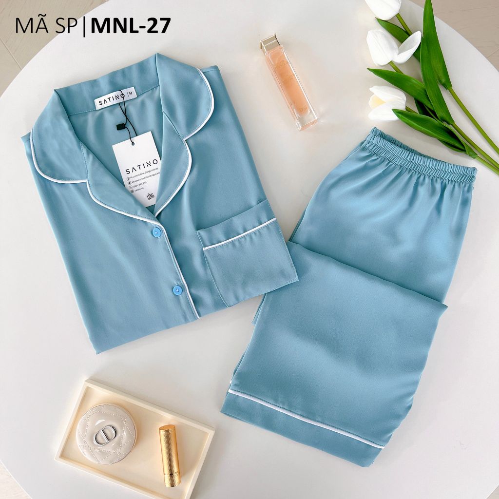 Đồ bộ mặc nhà, đồ ngủ, Pijama nữ Lụa màu trơn TNQL Satino - Blue