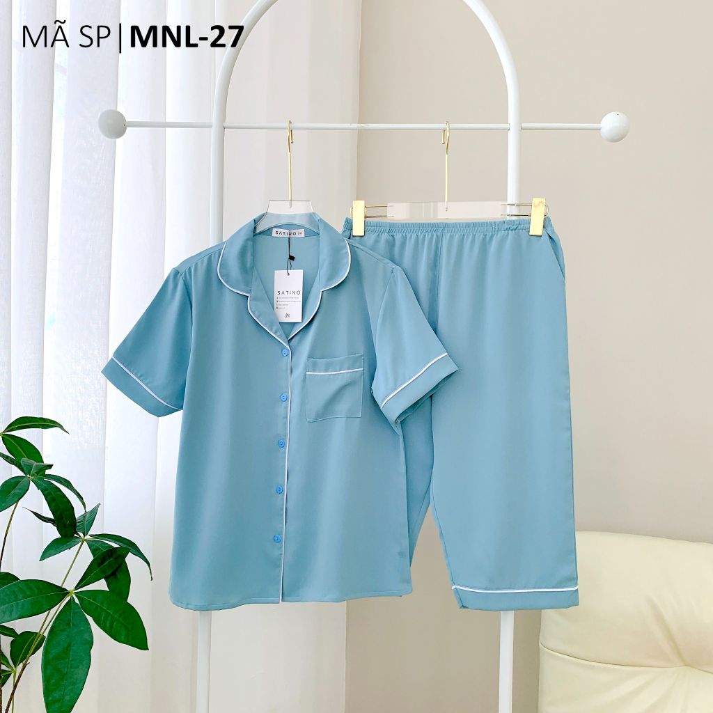 Đồ bộ mặc nhà, đồ ngủ, Pijama nữ Lụa màu trơn TNQL Satino - Blue