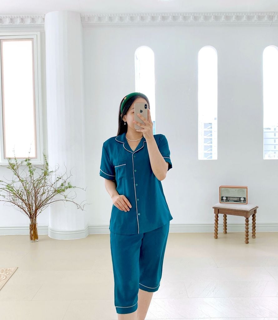 Đồ bộ mặc nhà, đồ ngủ, Pijama nữ Lụa màu trơn TNQL Satino - Mallard Green