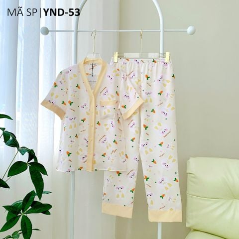 Đồ bộ mặc nhà, đồ ngủ, Pijama nữ Lụa TNQD Satino cổ Y - Bunny Cream