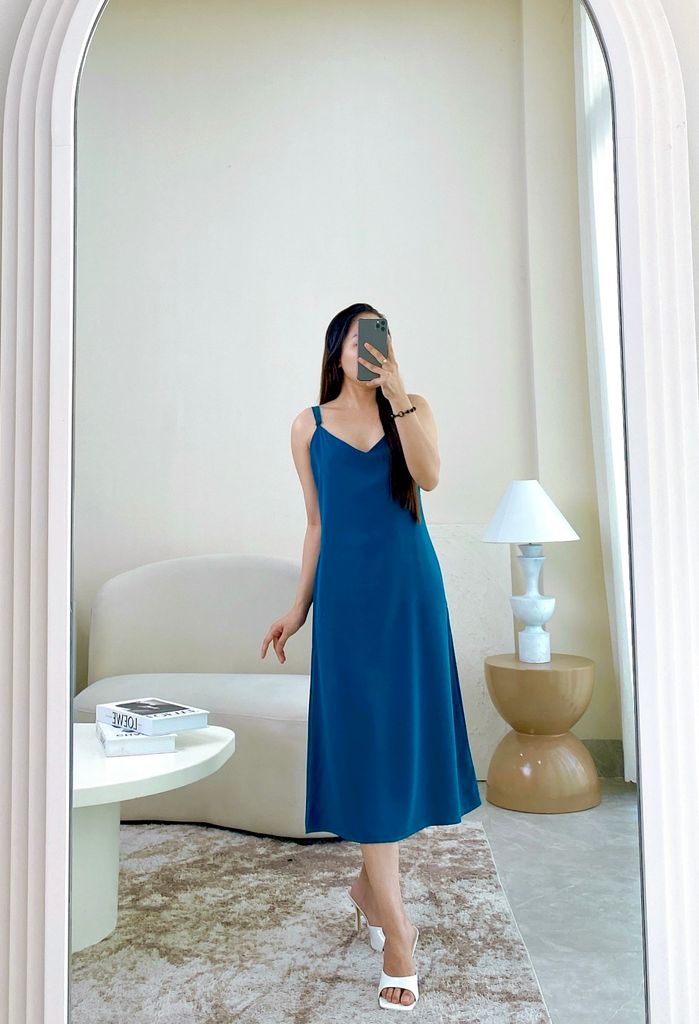 Đầm ngủ lụa 2 dây Ria Mallard Green Dress