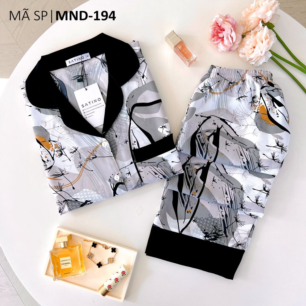 Pijama lụa mango mềm mại, không nhăn Satino TNQD - Herin Black