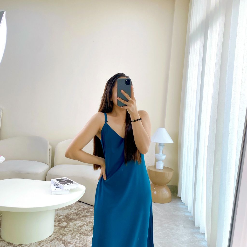 Đầm ngủ lụa 2 dây Ria Mallard Green Dress