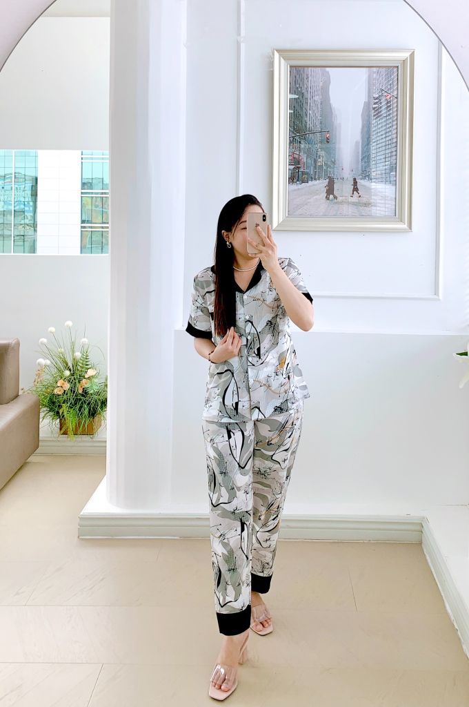 Pijama lụa mango mềm mại, không nhăn Satino TNQD - Herin Black