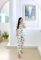 Pijama lụa mango mềm mại, không nhăn Satino TNQD cổ Y - Della White
