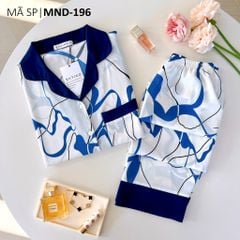 Pijama lụa mango mềm mại, không nhăn Satino TNQD - Wavy Dark Blue