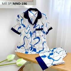 Pijama lụa mango mềm mại, không nhăn Satino TNQD - Wavy Dark Blue