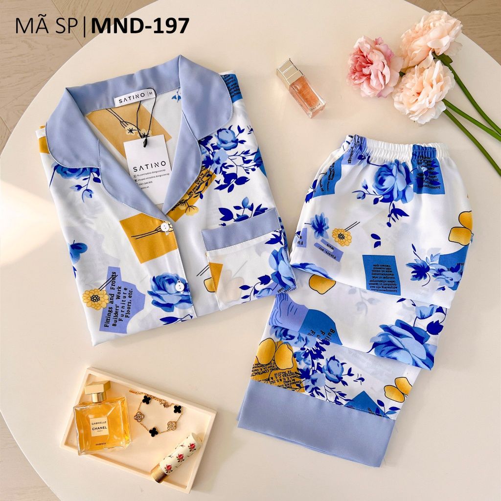 Pijama lụa mango mềm mại, không nhăn Satino TNQD - Monie Blue Gray