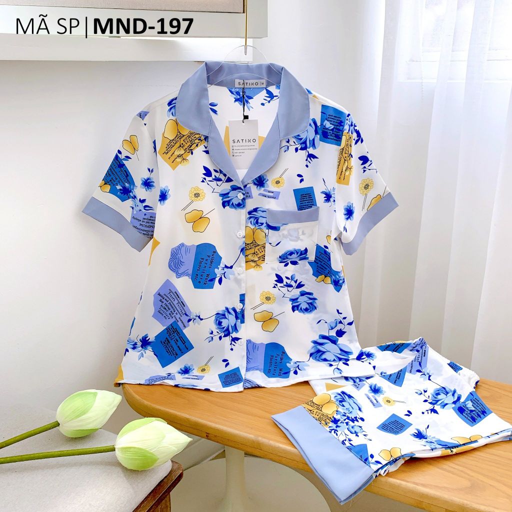 Pijama lụa mango mềm mại, không nhăn Satino TNQD - Monie Blue Gray