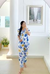 Pijama lụa mango mềm mại, không nhăn Satino TNQD - Monie Blue Gray