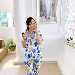 Pijama lụa mango mềm mại, không nhăn Satino TNQD - Monie Blue Gray