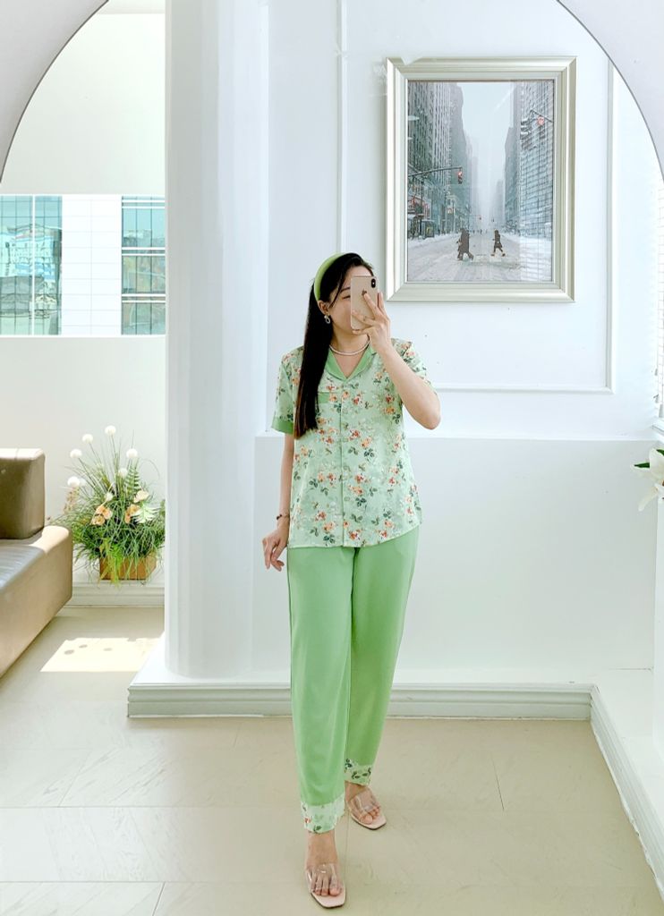 Pijama lụa mango mềm mại, không nhăn Satino TNQD - Hemi Olive