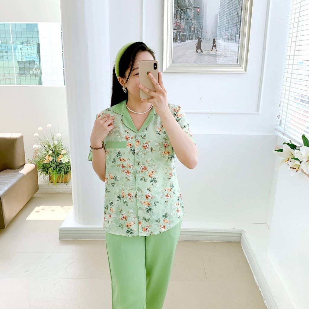 Pijama lụa mango mềm mại, không nhăn Satino TNQD - Hemi Olive
