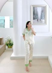 Pijama lụa mango mềm mại, không nhăn Satino TNQD - Polka Green
