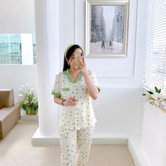 Pijama lụa mango mềm mại, không nhăn Satino TNQD - Polka Green