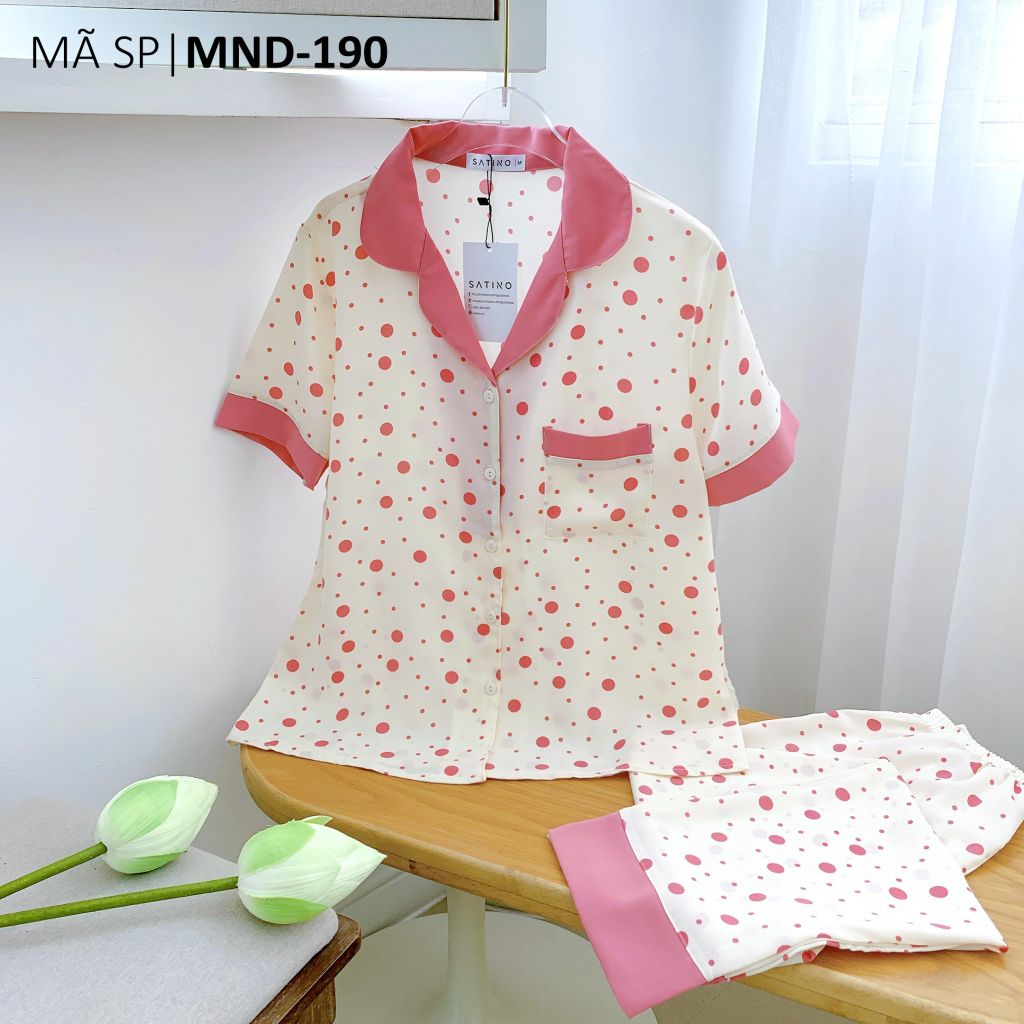 Pijama lụa mango mềm mại, không nhăn Satino TNQD - Polka Pink