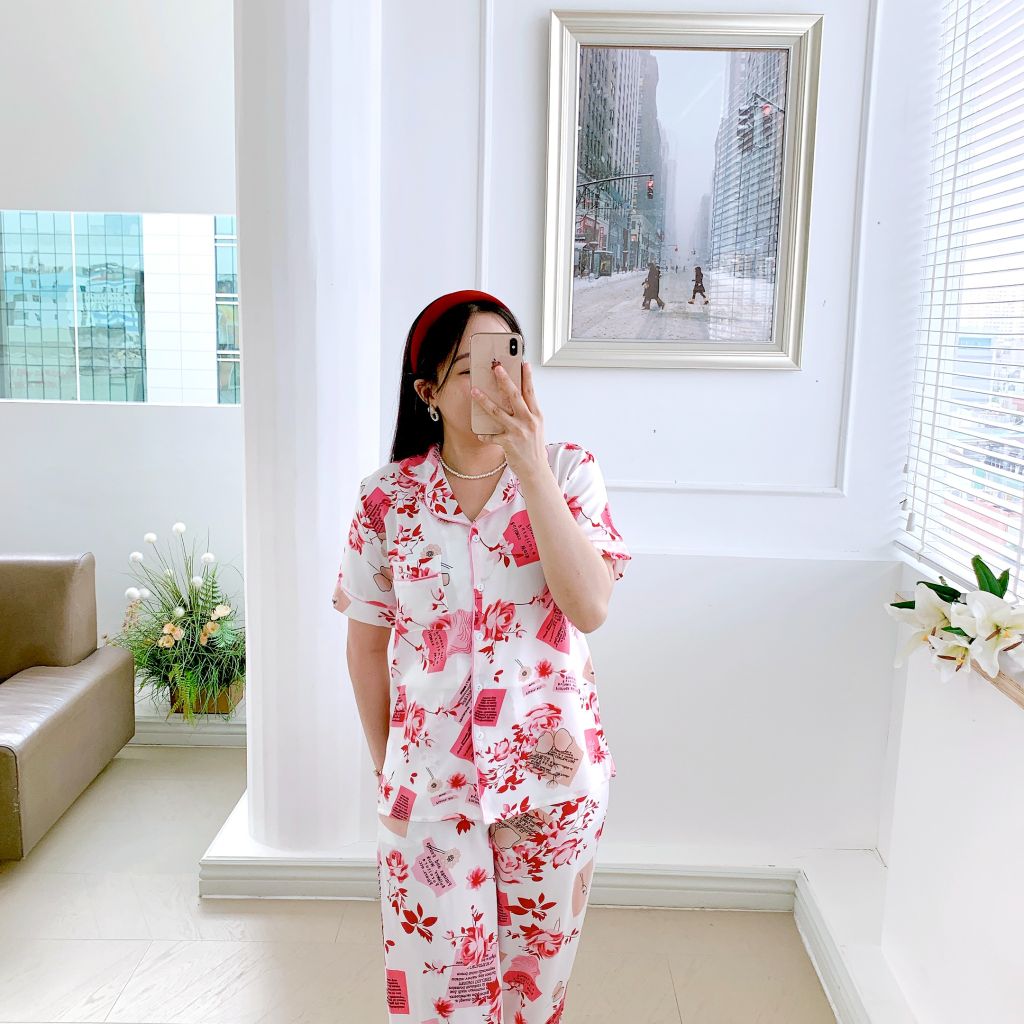 Pijama lụa mango mềm mại, không nhăn Satino TNQD - Monie Pink