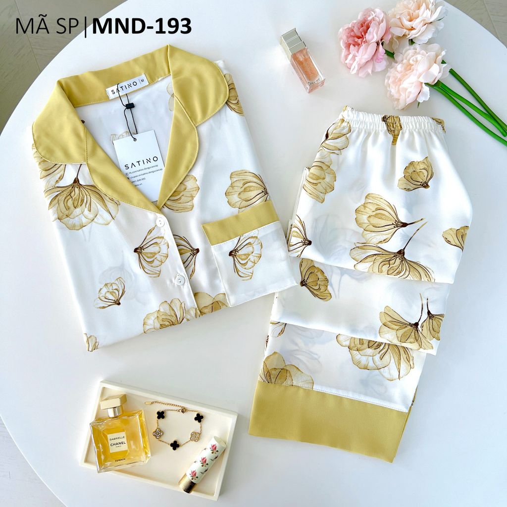 Pijama lụa mango mềm mại, không nhăn Satino TNQD - Della Yellow