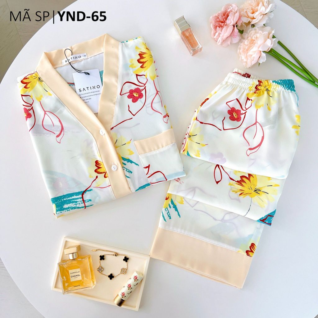 Pijama lụa mango mềm mại, không nhăn Satino TNQD cổ Y - Maysi Cream