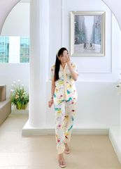 Pijama lụa mango mềm mại, không nhăn Satino TNQD cổ Y - Maysi Cream