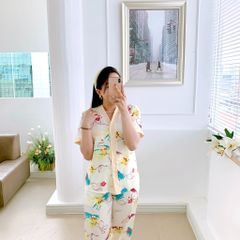 Pijama lụa mango mềm mại, không nhăn Satino TNQD cổ Y - Maysi Cream