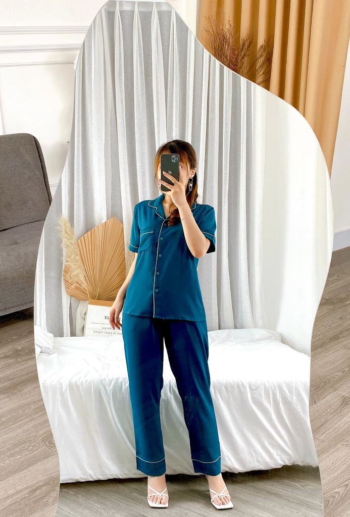 Đồ bộ mặc nhà, đồ ngủ, Pijama nữ Lụa màu trơn TNQD Satino - Mallard Green