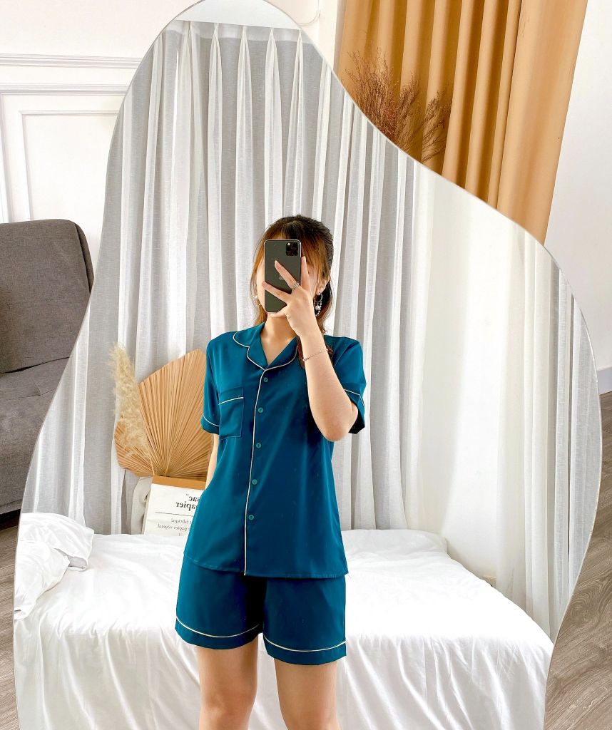 Đồ bộ mặc nhà, đồ ngủ, Pijama nữ Lụa TNQN màu trơn Satino - Mallard Green