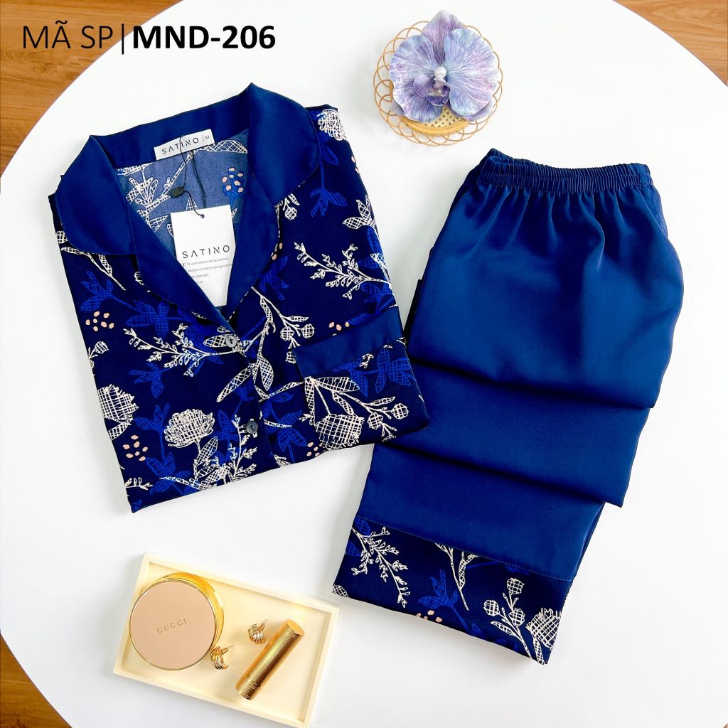 Pijama lụa mango mềm mại, không nhăn Satino TNQD - Mossa Dark Blue