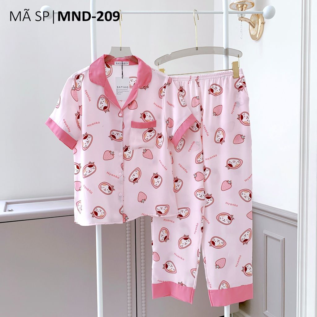 Pijama lụa mango mềm mại, không nhăn Satino TNQD - Neko Pink